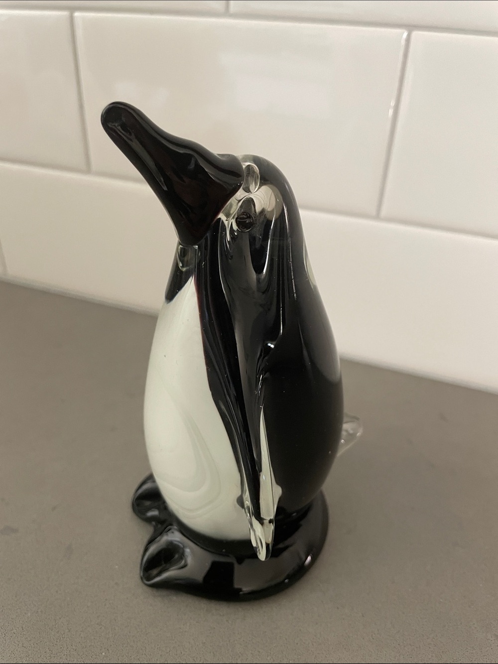 Murano Black and White Glass Penguin Sculpture